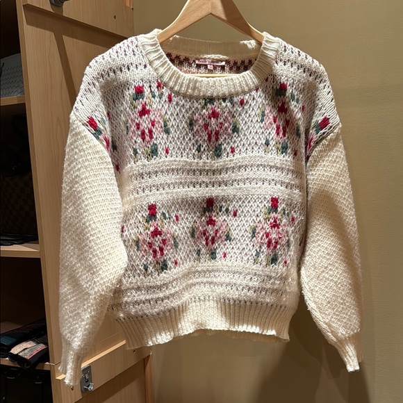 bailey rose Sweaters - Floral Knit Cream Sweater